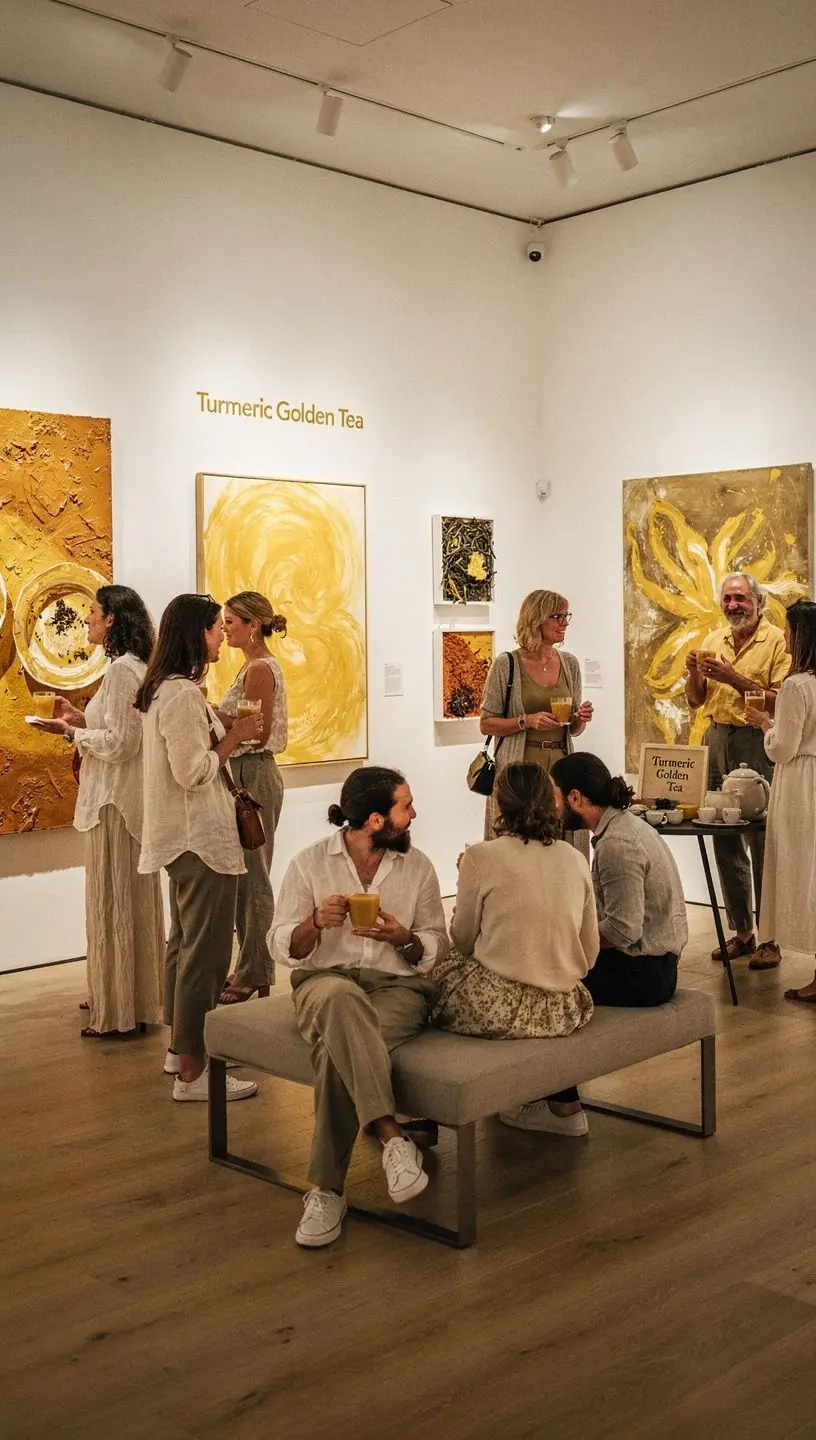 Bouteille de thé au curcuma, avec des étiquettes colorées, sur fond de nature belge.