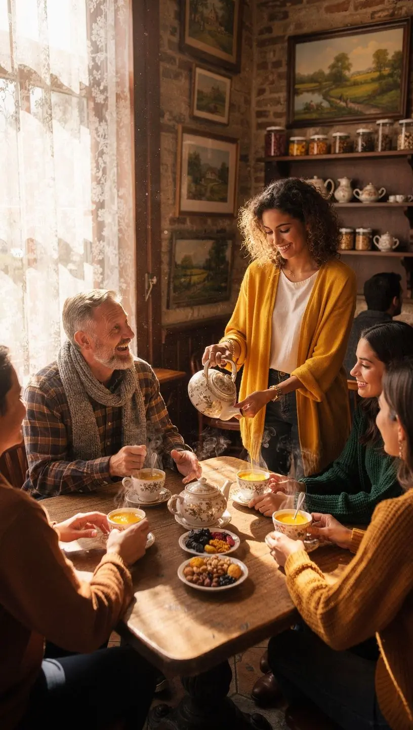 Infusion de thé au curcuma, présentée dans une tasse en céramique artisanale.