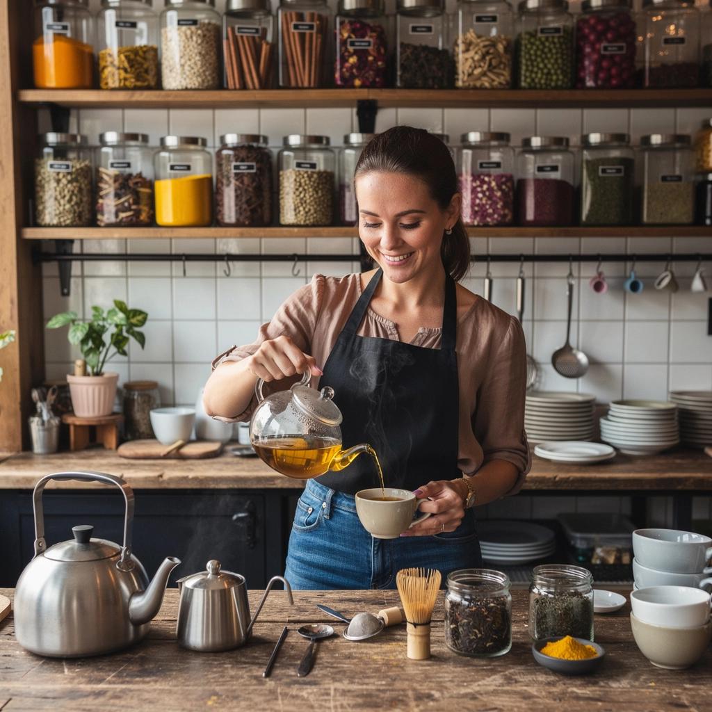 Un mélange d'épices aux teintes dorées, reposant sur une table en bois rustique.